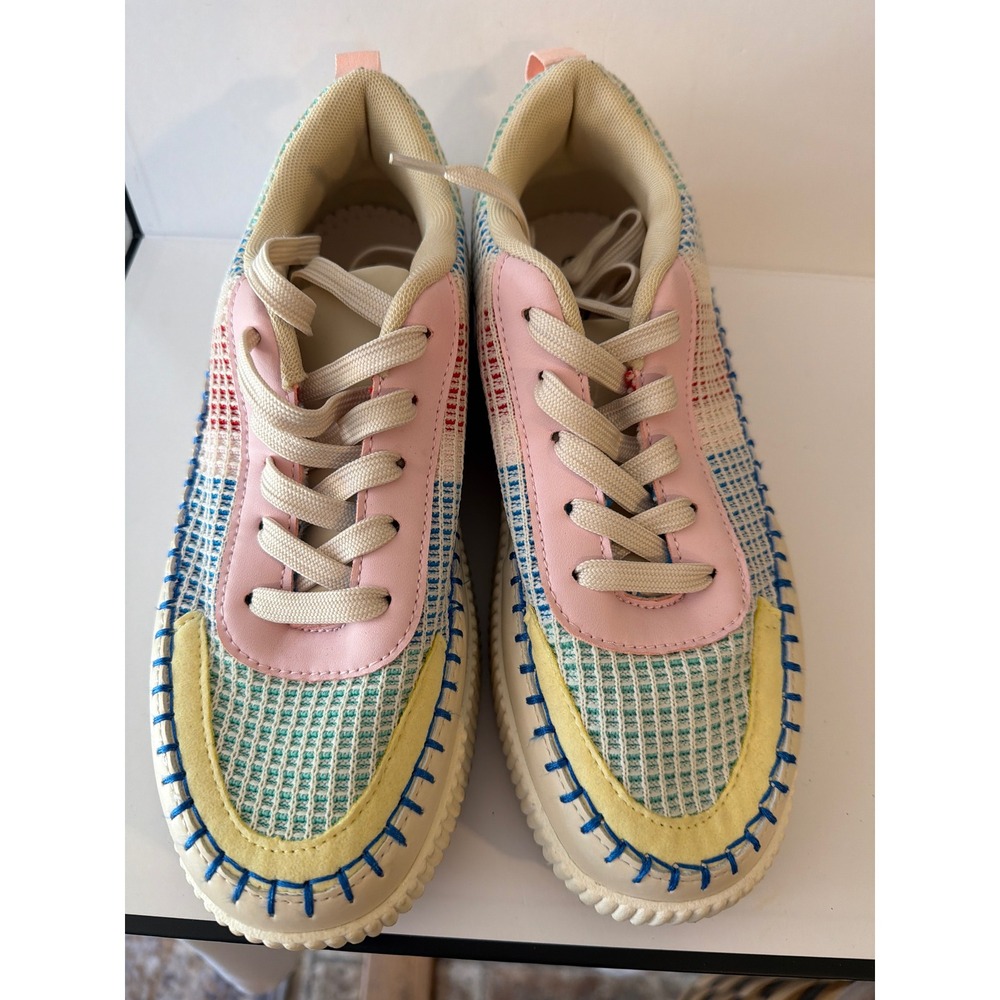 La Sheelah Womens Platform Sneakers Multicolor Woven Lace Up Pastel Shoes Size 9